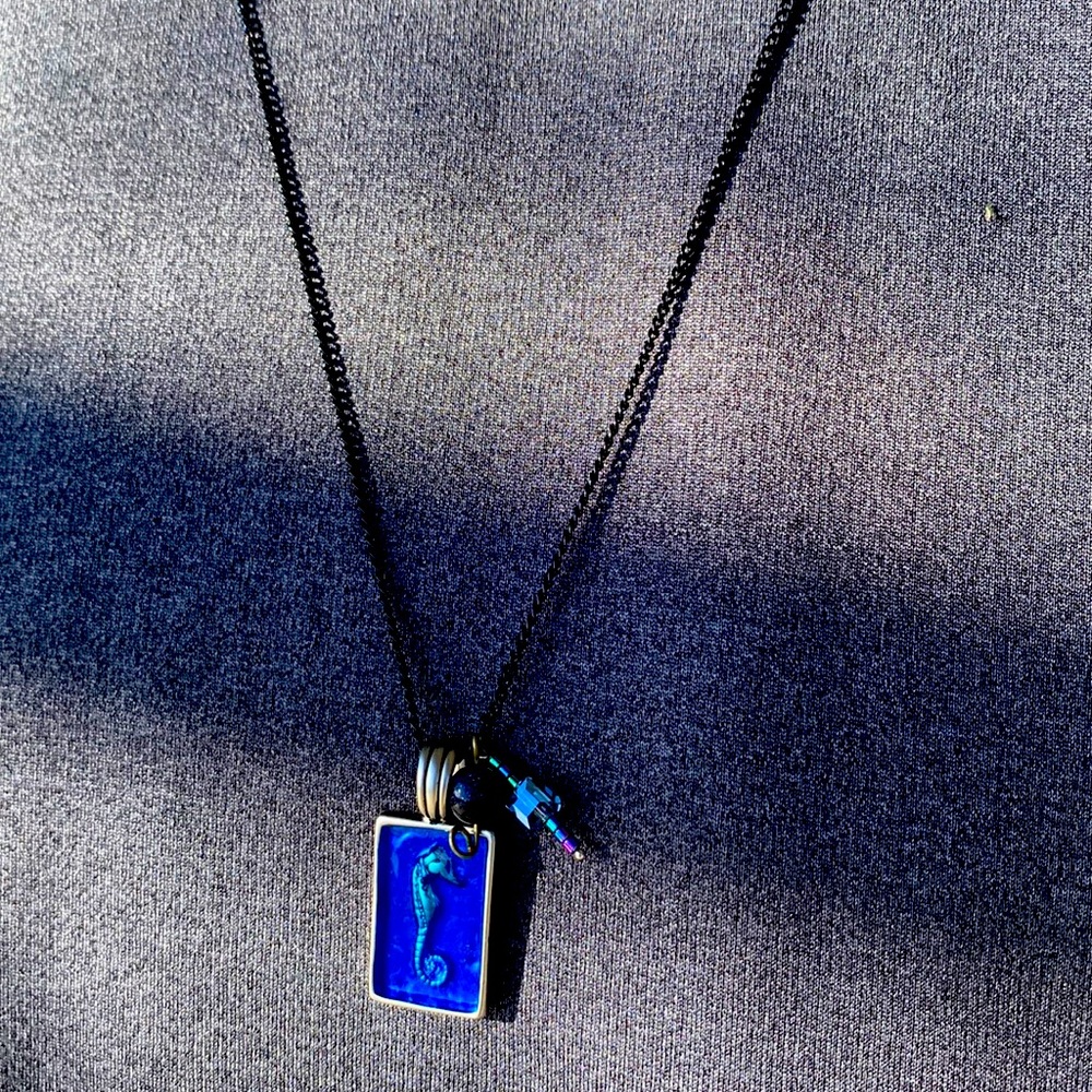 Sea horse/blue goldstone necklace